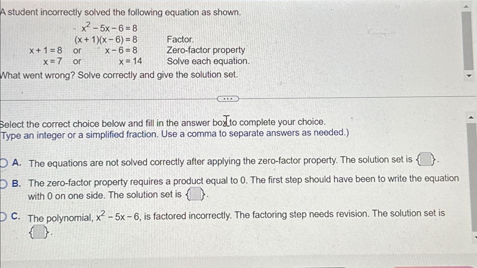 Solved A student incorrectly solved the following equation | Chegg.com