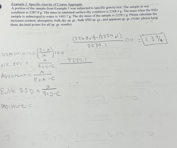 Solved Example 2. Specific Gravity of Coarse Aggregate. A | Chegg.com