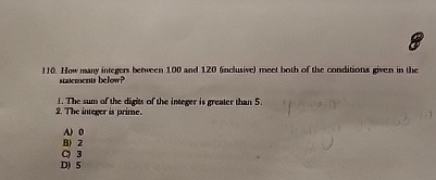 Solved How many integers behueen 100 ﻿and 120 (inclusive) | Chegg.com
