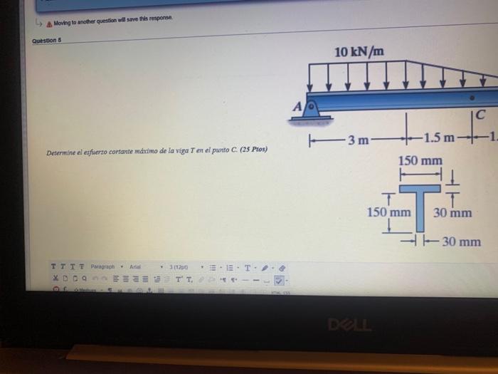 Solved Determine the maximum shear stress of beam T at point | Chegg.com