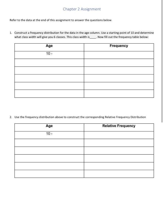 Solved Chapter 2 Assignment Refer to the data at the end of | Chegg.com