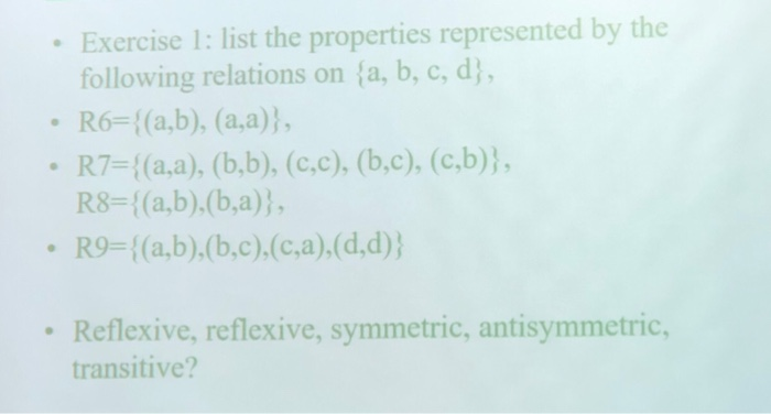 Solved • Exercise 1: List The Properties Represented By The | Chegg.com