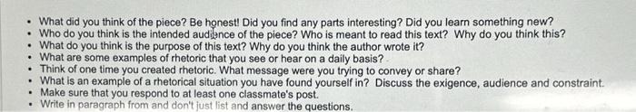 - What did you think of the piece? Be honest! Did you | Chegg.com