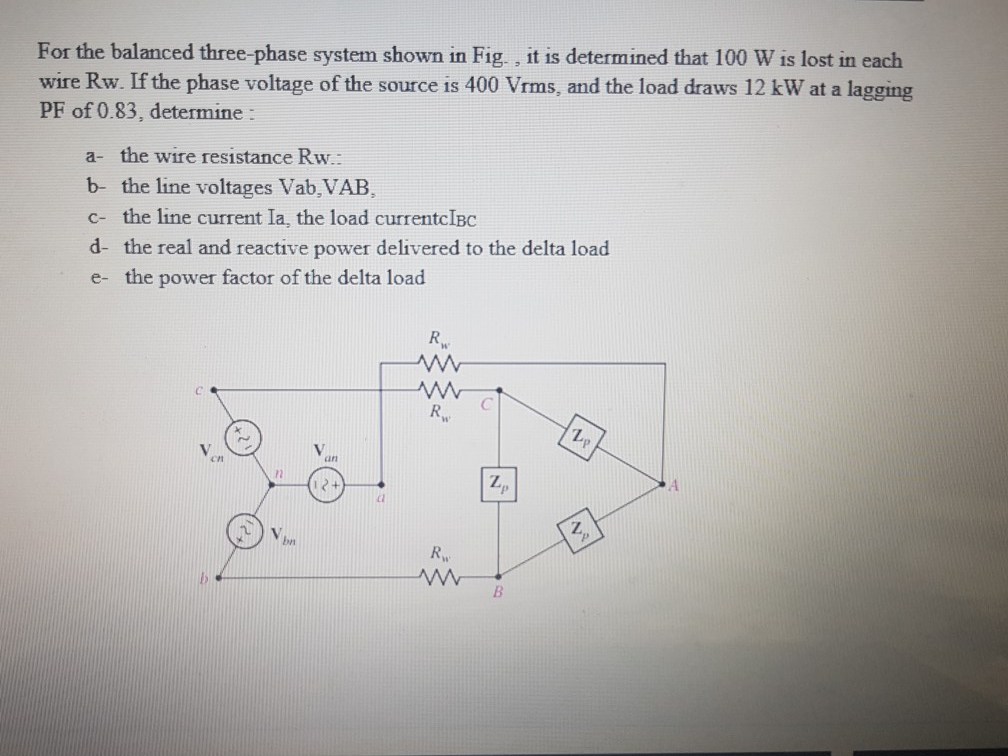 Solved For The Balanced Three-phase System Shown In Fig. , | Chegg.com