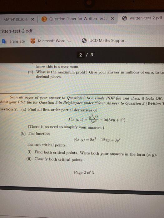 Solved MATH10030- X B Question Paper for Written Test: X | Chegg.com