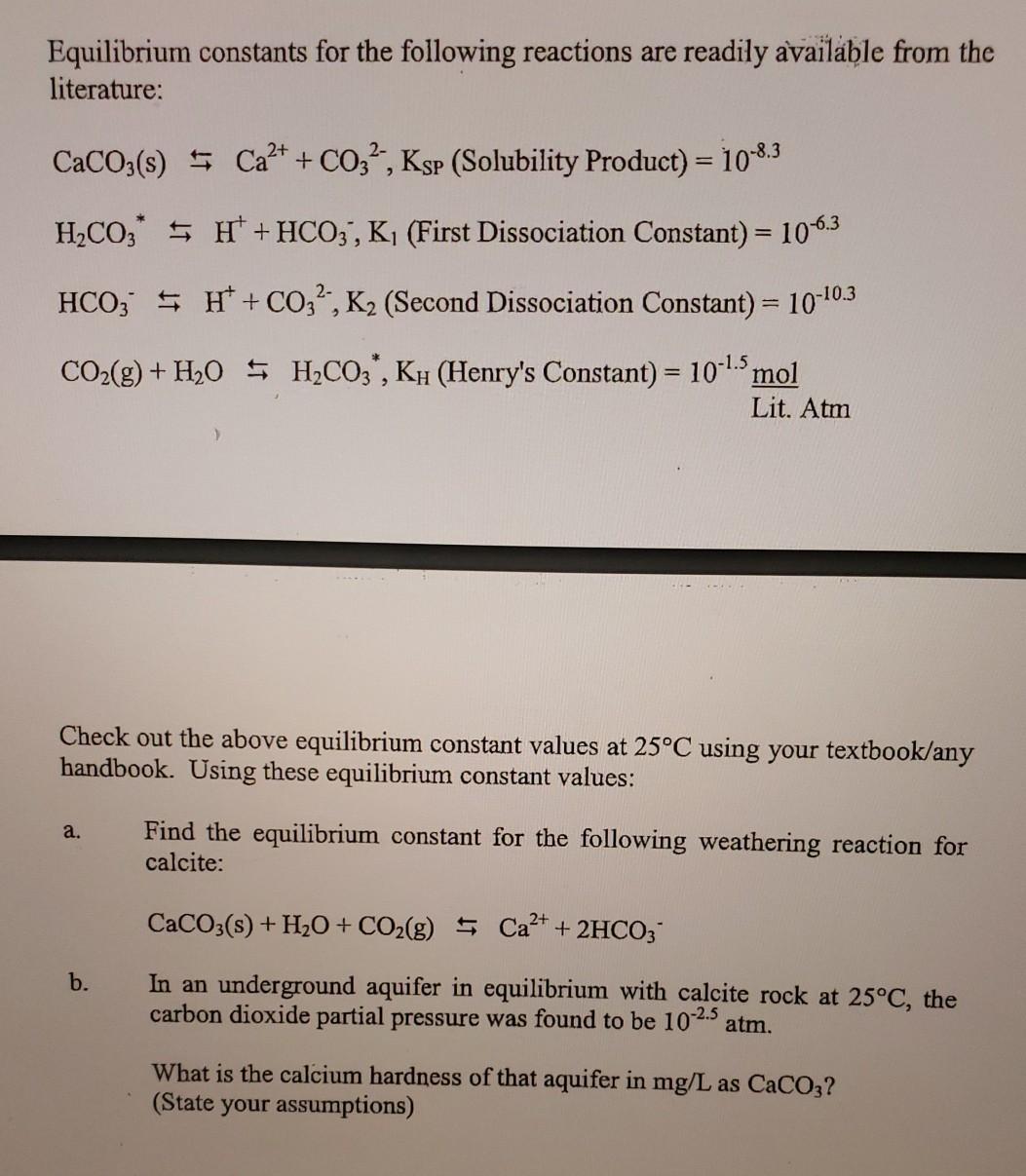 Solved Equilibrium Constants For The Following Reactions Chegg Com