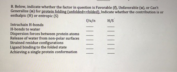 Solved B. Below, indicate whether the factor in question is | Chegg.com