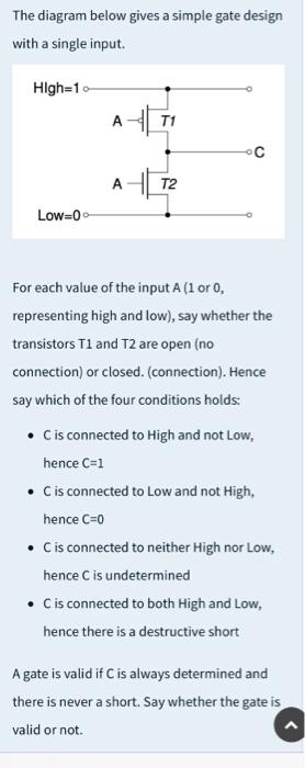 Solved The diagram below gives a simple gate design with a | Chegg.com