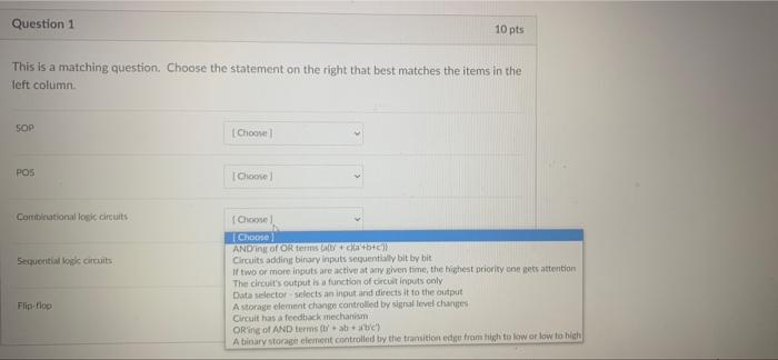 Solved Question 1 10 pts This is a matching question. Choose | Chegg.com
