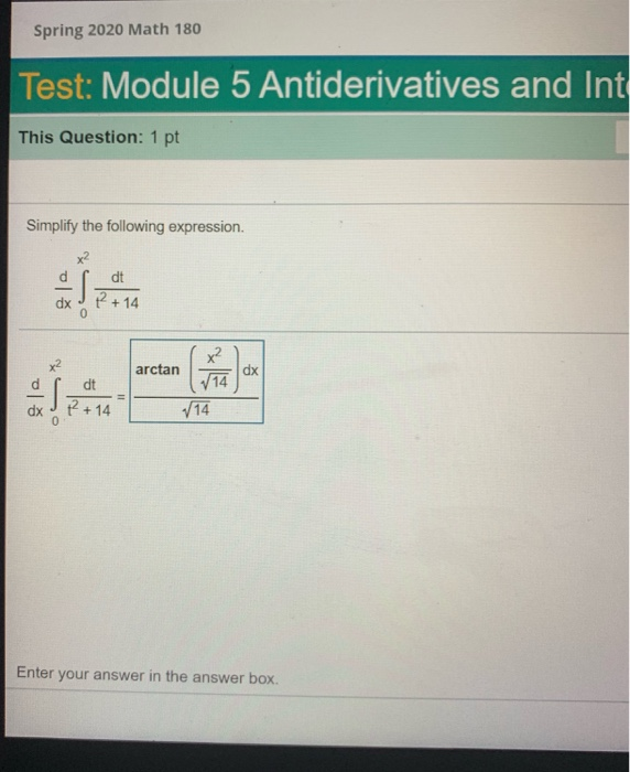 Solved Spring 2020 Math 180 Test: Module 5 Antiderivatives | Chegg.com
