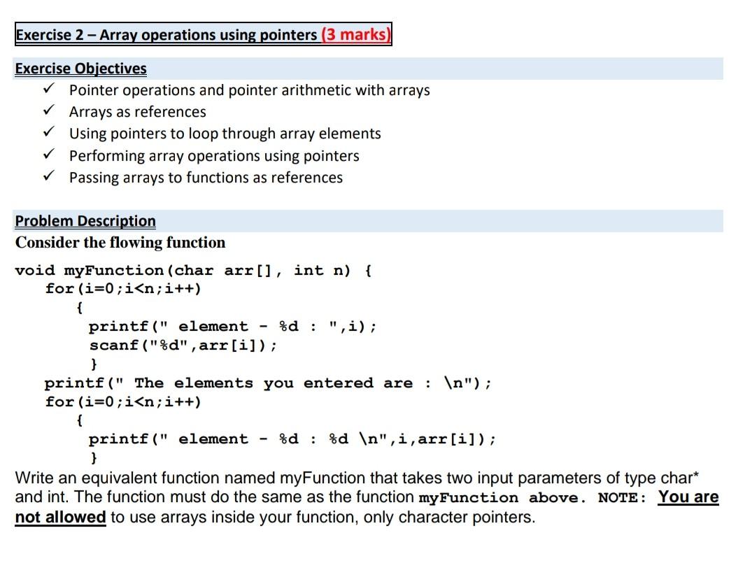 Solved Exercise 2 - Array Operations Using Pointers (3 | Chegg.com