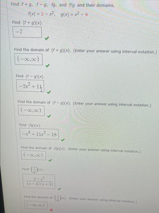 Solved Find F 9 F 9 Fg And Flg And Their Domains Fx 