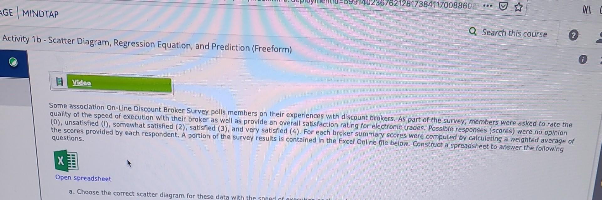 Solved Activity 1 b - Scatter Diagram, Regression Equation, | Chegg.com