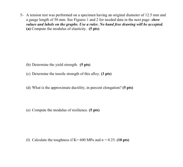 Solved 5- A tension test was performed on a specimen having | Chegg.com