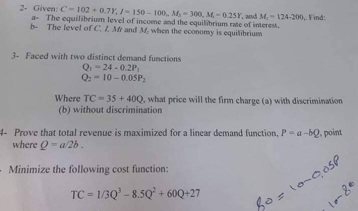 Solved 1- Find the Equilibrium Price and Quantity for two | Chegg.com
