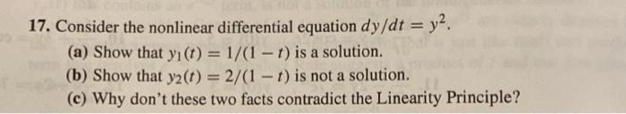 Solved 17. Consider the nonlinear differential equation | Chegg.com