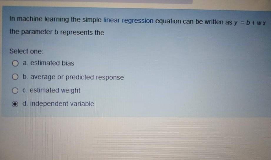 Solved In Machine Learning The Simple Linear Regression | Chegg.com