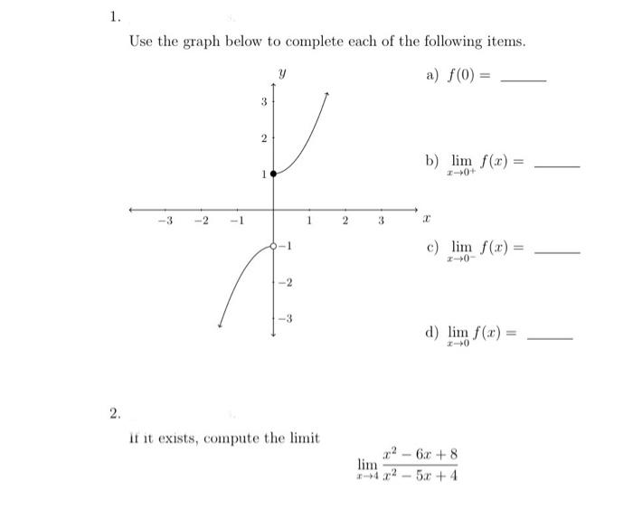 Solved 1. Use the graph below to complete each of the | Chegg.com