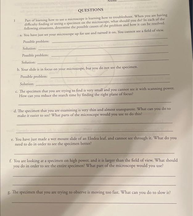 Solved 1 QUESTIONS Part of learning how to use a microscope | Chegg.com