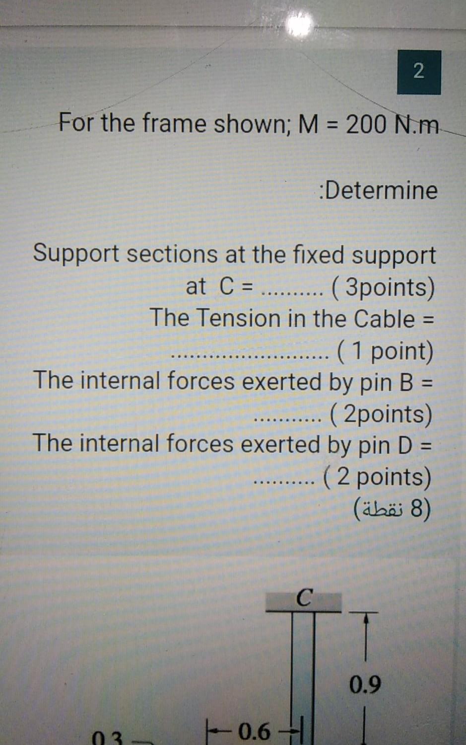 Solved 2 For the frame shown; M = 200 N.m :Determine = | Chegg.com