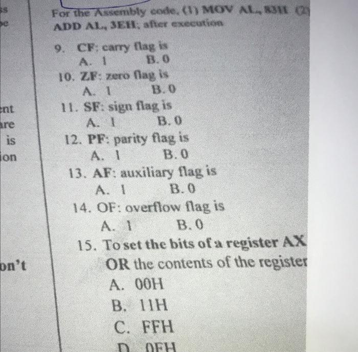 ent re is on on't For the Assembly code. (1) MOV AL, | Chegg.com