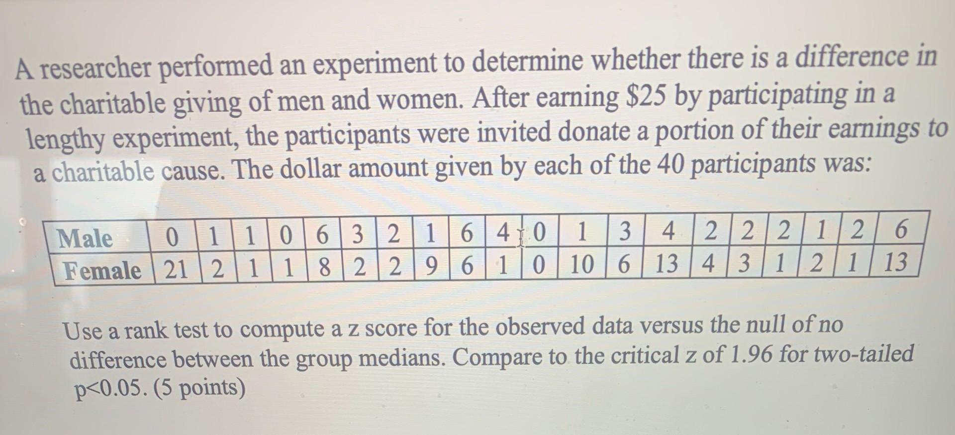 Solved A researcher performed an experiment to determine | Chegg.com