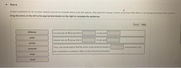 Solved Part A Abase substitution for an enzyme replaces | Chegg.com