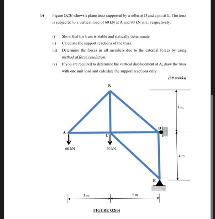 Solved b) Figure Q2(b) shows a plane truss supported by a | Chegg.com