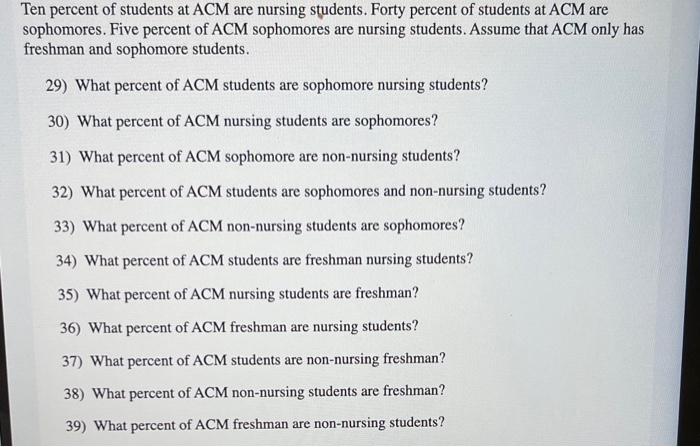 Solved Ten percent of students at ACM are nursing students Chegg com