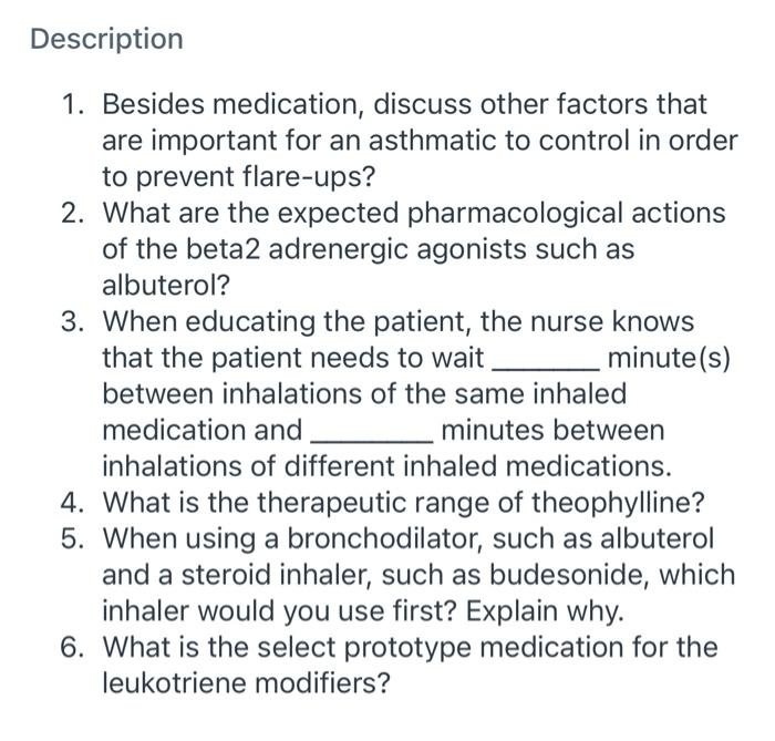 Solved Description 1. Besides medication, discuss other | Chegg.com