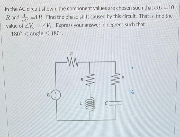 Solved In the AC circuit shown, the component values are | Chegg.com