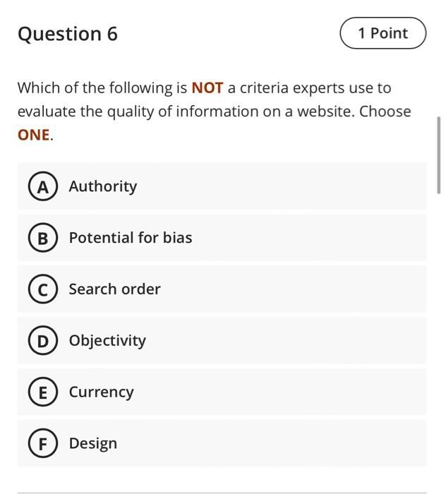 Solved Question 1 1 Point Which of the following are true | Chegg.com