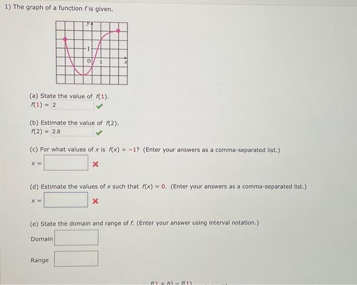 Solved 1) The graph of a function f is given. (a) State the | Chegg.com