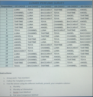 Solved instructionPluralityPlurality w/ ﻿EliminationBorda | Chegg.com