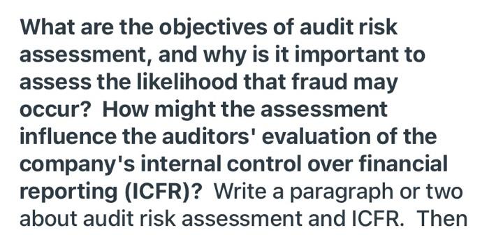 Solved What Are The Objectives Of Audit Risk Assessment, And | Chegg.com