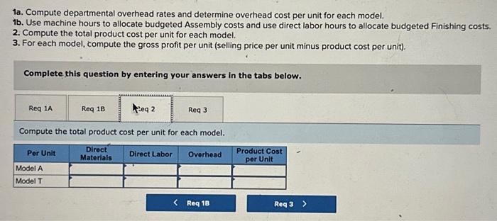 Solved 1a. Compute departmental overhead rates and | Chegg.com