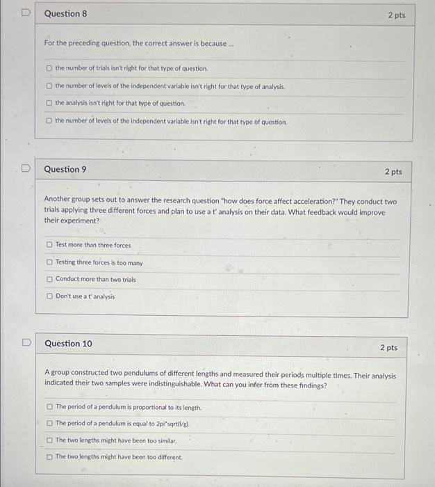 U Question 8 2 pts For the preceding question, the | Chegg.com