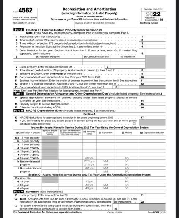 Solved Part I Election To Expense Certain Property Under | Chegg.com