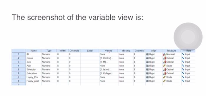 The screenshot of the variable view is: The | Chegg.com