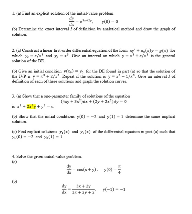 Solved 1 A Find An Explicit Solution Of The Initial Va Chegg Com