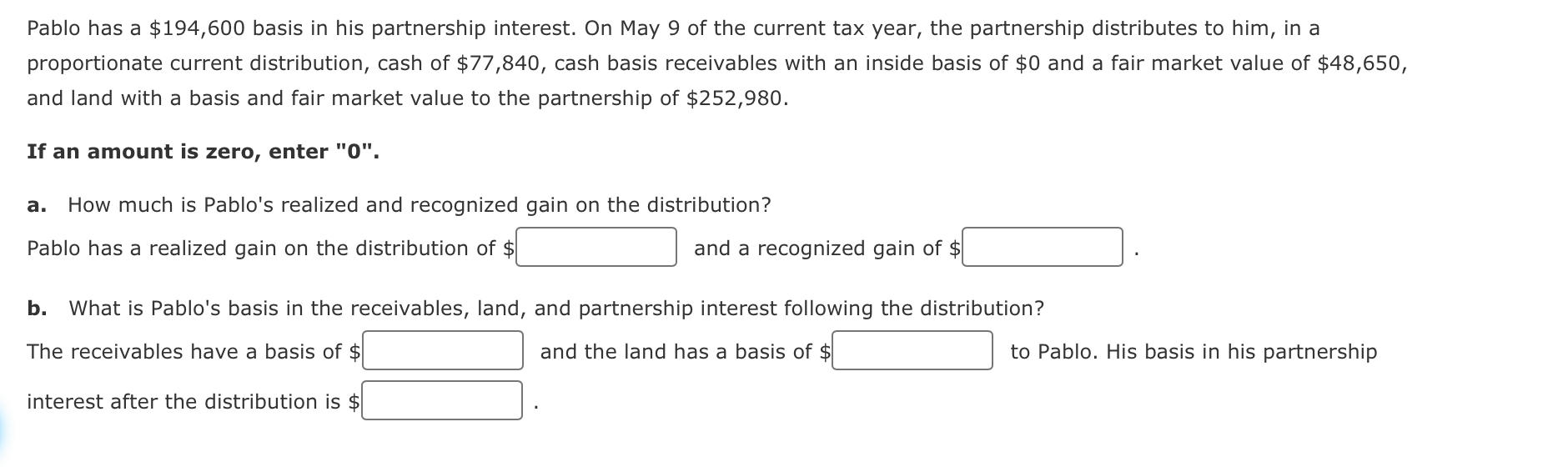 Solved Pablo has a $194,600 ﻿basis in his partnership | Chegg.com