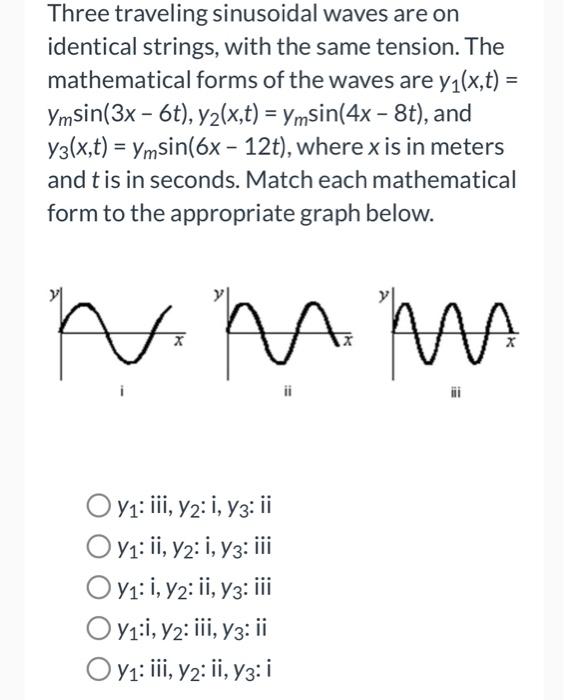 Solved Three Traveling Sinusoidal Waves Are On Identical | Chegg.com