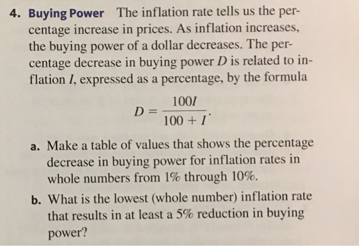 solved 2 inflation inflation is the decrease in the... Solved 4. Buying Power The inflation rate tells us the per- | Chegg.com