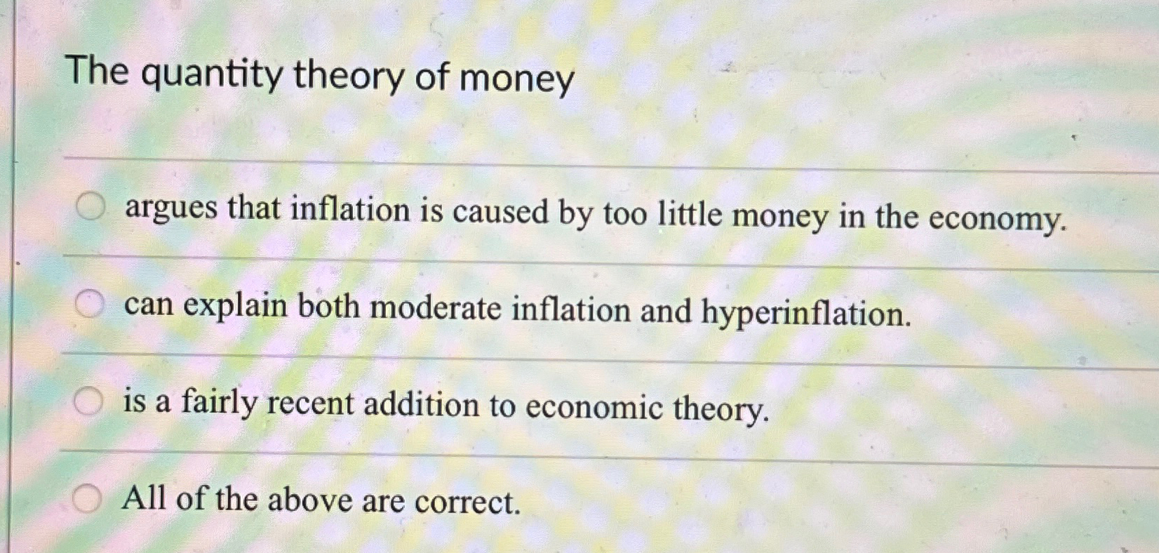 Solved The quantity theory of moneyargues that inflation is | Chegg.com