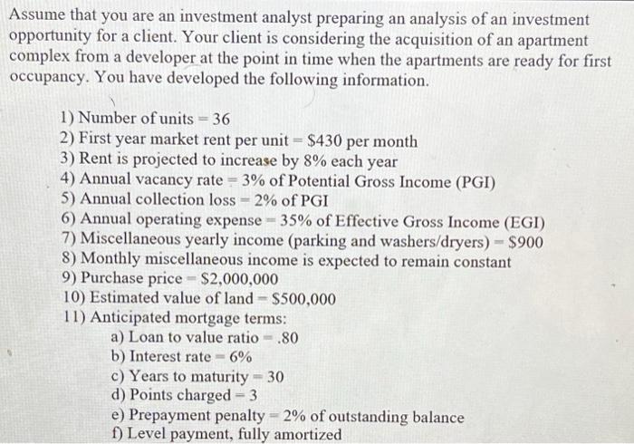 Solved Assume that you are an investment analyst preparing | Chegg.com