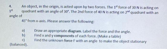 Solved 4. 1st angle of An object, in the origin, is acted | Chegg.com