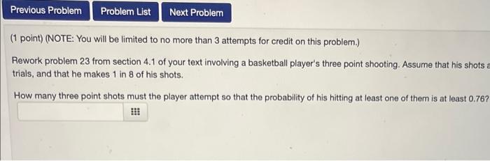 Solved (1 point) (NOTE: You will be limited to no more than | Chegg.com