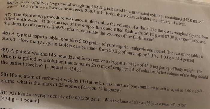 Solved Ii Problems 46 A Piece Of Silver Ag Metal Wei Chegg Com