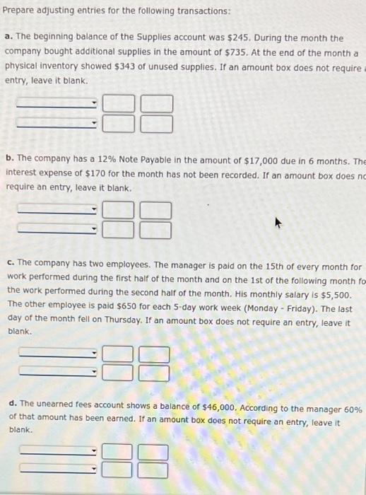 Solved Prepare Adjusting Entries For The Following | Chegg.com