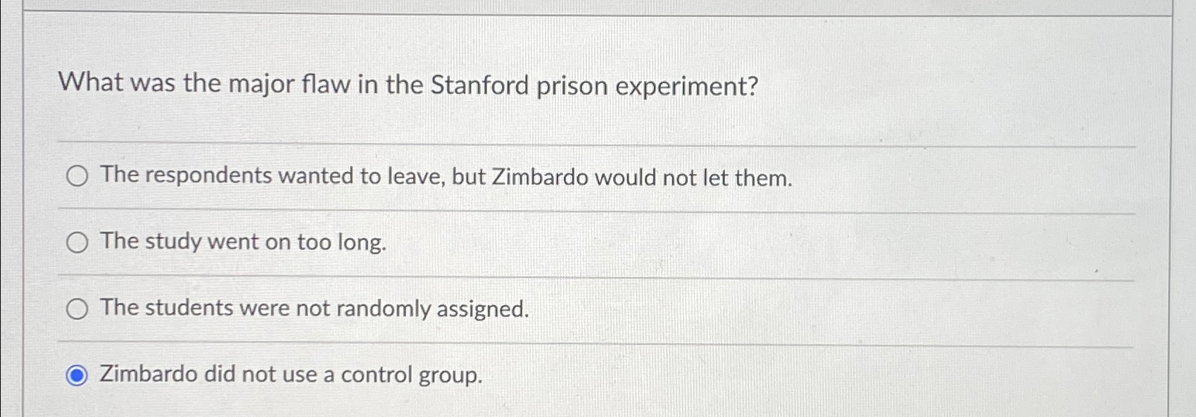 Solved What was the major flaw in the Stanford prison | Chegg.com